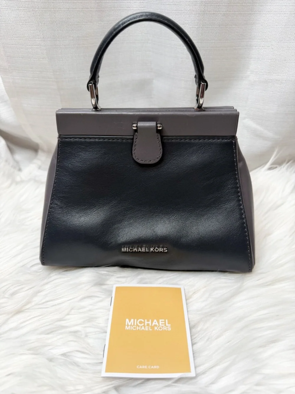 Michael Kors Two Tone Leather Mini Satchel Gray Black